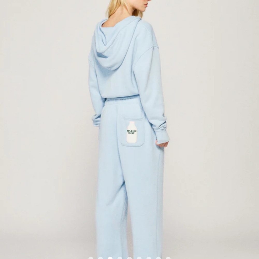 NWT Dairy Boy Milk Bottle cropped hoodie + sweatpants Icy Blue set